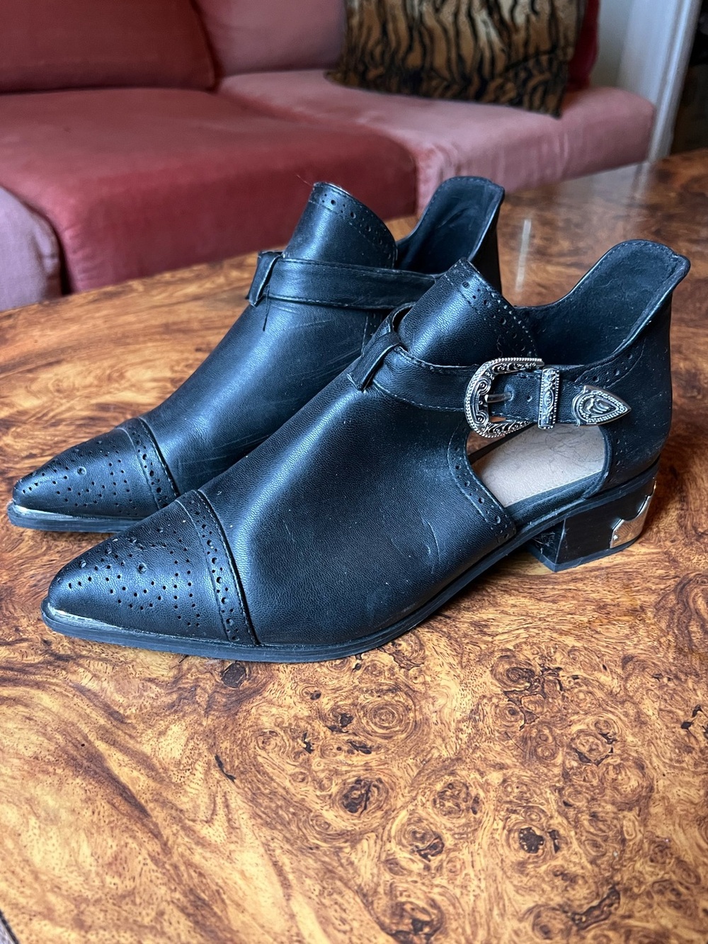 Missguided Black Pointed Cutout Ankle Boots with Buckle